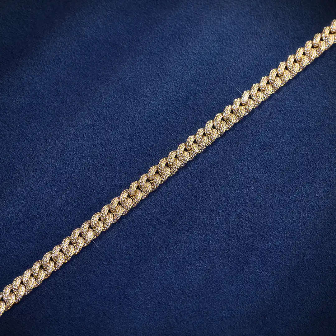 8mm Moissanite Cuban Link Chain in Yellow Gold