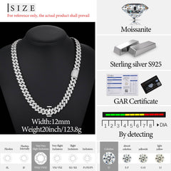 12mm S925 3 Rows Moissanite Cuban Link Chain