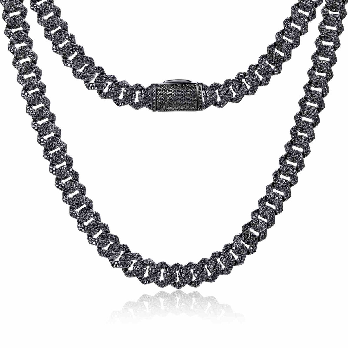 14mm S925 2 Rows Black Moissanite Cuban Link Chain