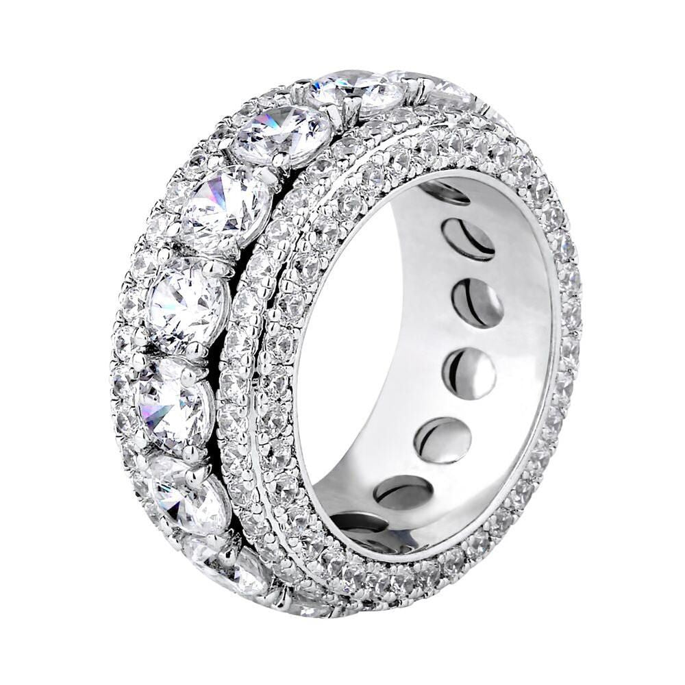 Iced Out Diamond CZ Mens Ring in White Gold