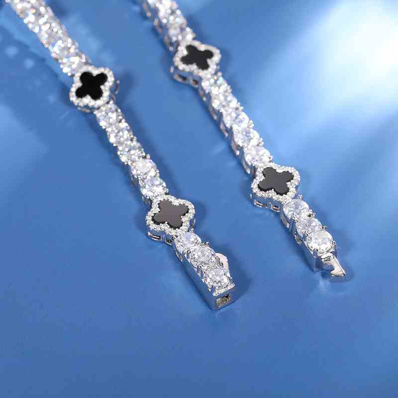 4mm S925 Moissanite Tennis Bracelet With Black Enamel Four Leaf Clover