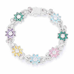 13.5mm S925 Moissanite Colored CZ Flower Link Bracelet