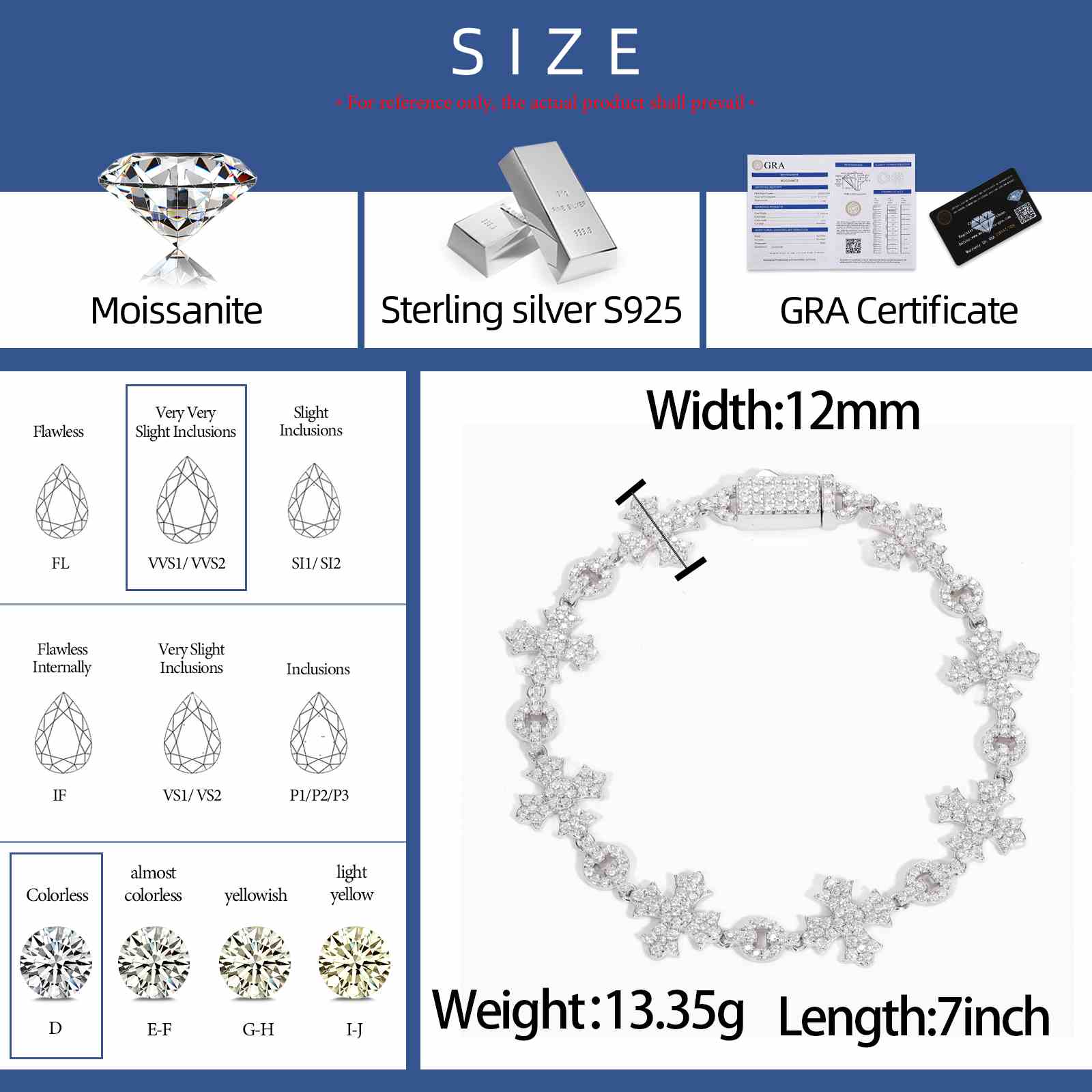 12mm S925 Moissanite Cross Link Bracelet