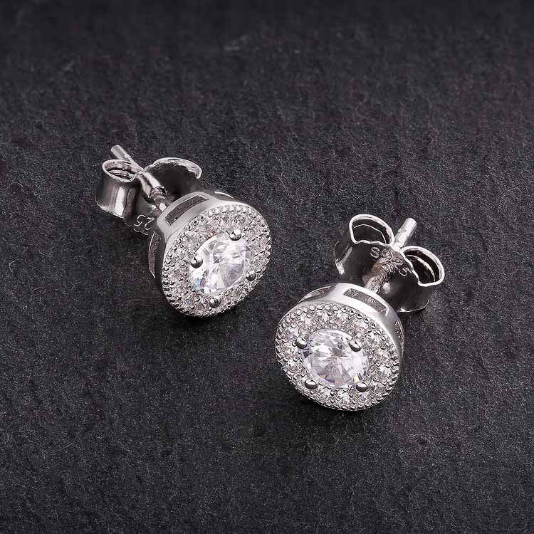 S925 Round Iced Sterling Silver Stud Earrings for Men