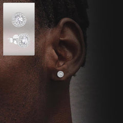 S925 Round Iced Sterling Silver Stud Earrings for Men