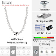 10mm S925 Baguette Moissanite Iced Heart Link Chain