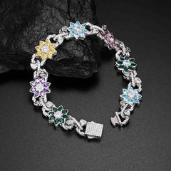 13.5mm S925 Moissanite Colored CZ Flower Link Bracelet