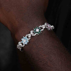 13.5mm S925 Moissanite Colored CZ Flower Link Bracelet