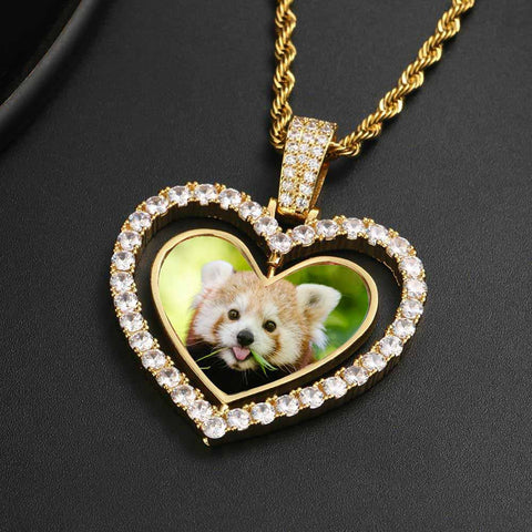 Custom Heart Rotating Double-sided Photo Necklace