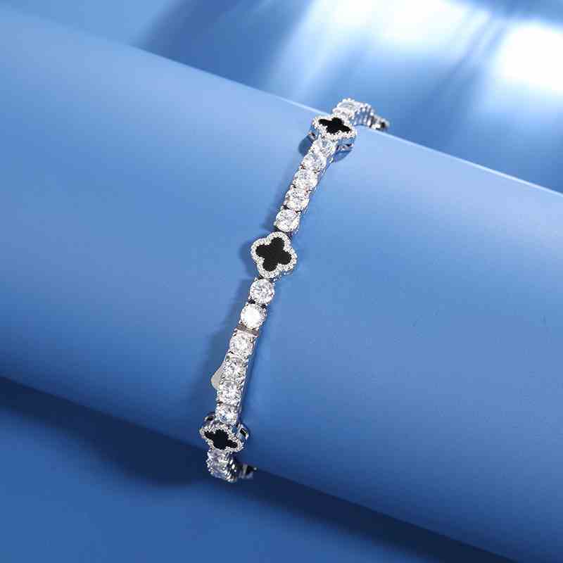 4mm S925 Moissanite Tennis Bracelet With Black Enamel Four Leaf Clover