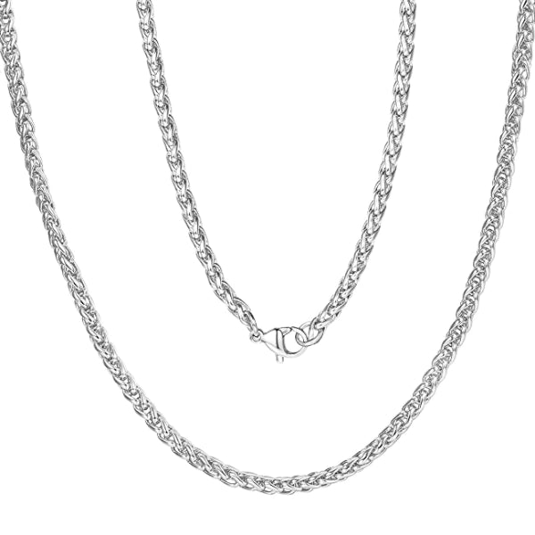 Classy Men 5mm Silver Braided Wheat Chain Necklace