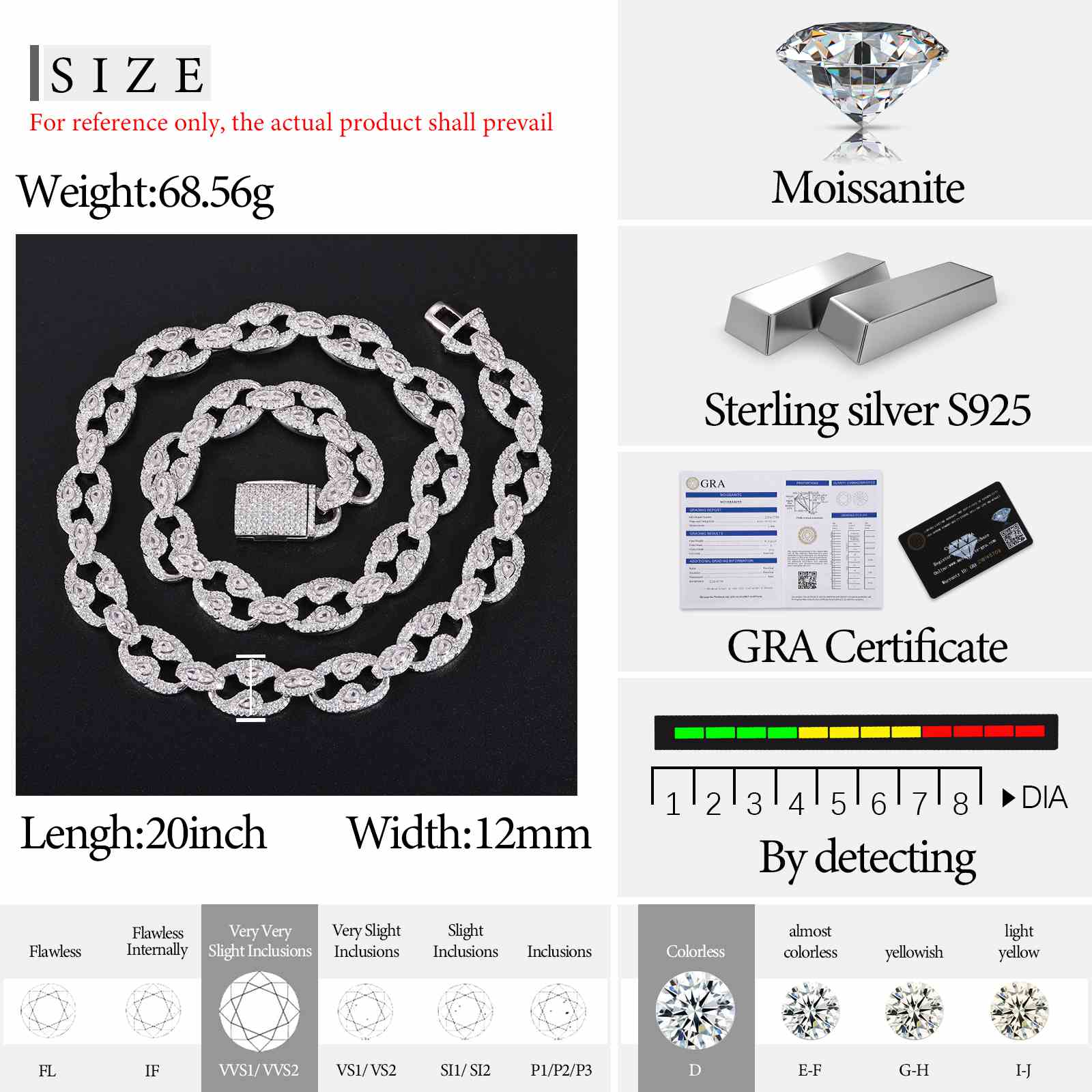 12mm S925 Moissanite Tear Drop Link Chain