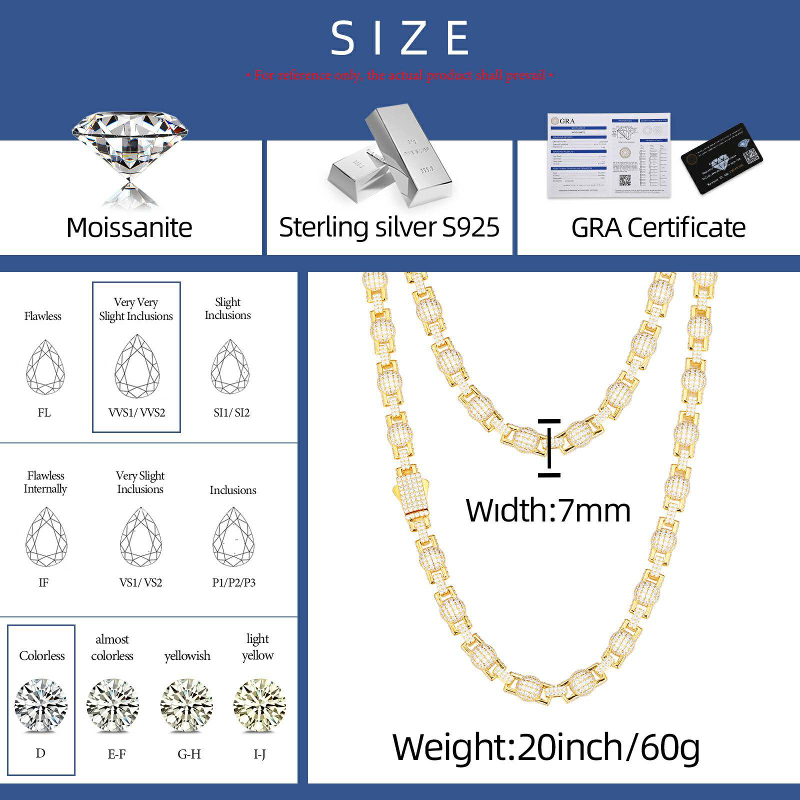 7mm S925 Moissanite Ball Box Link Chain