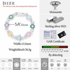 13.5mm S925 Moissanite Colored CZ Flower Link Bracelet