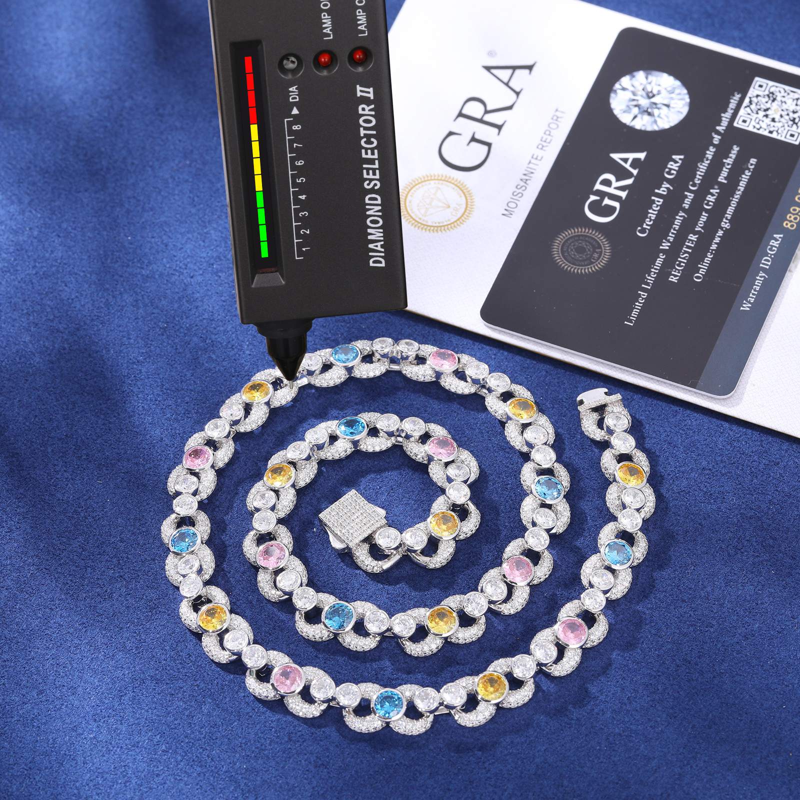 10mm S925 Moissanite Infinity Link Chain With Colorful CZ Mainstones