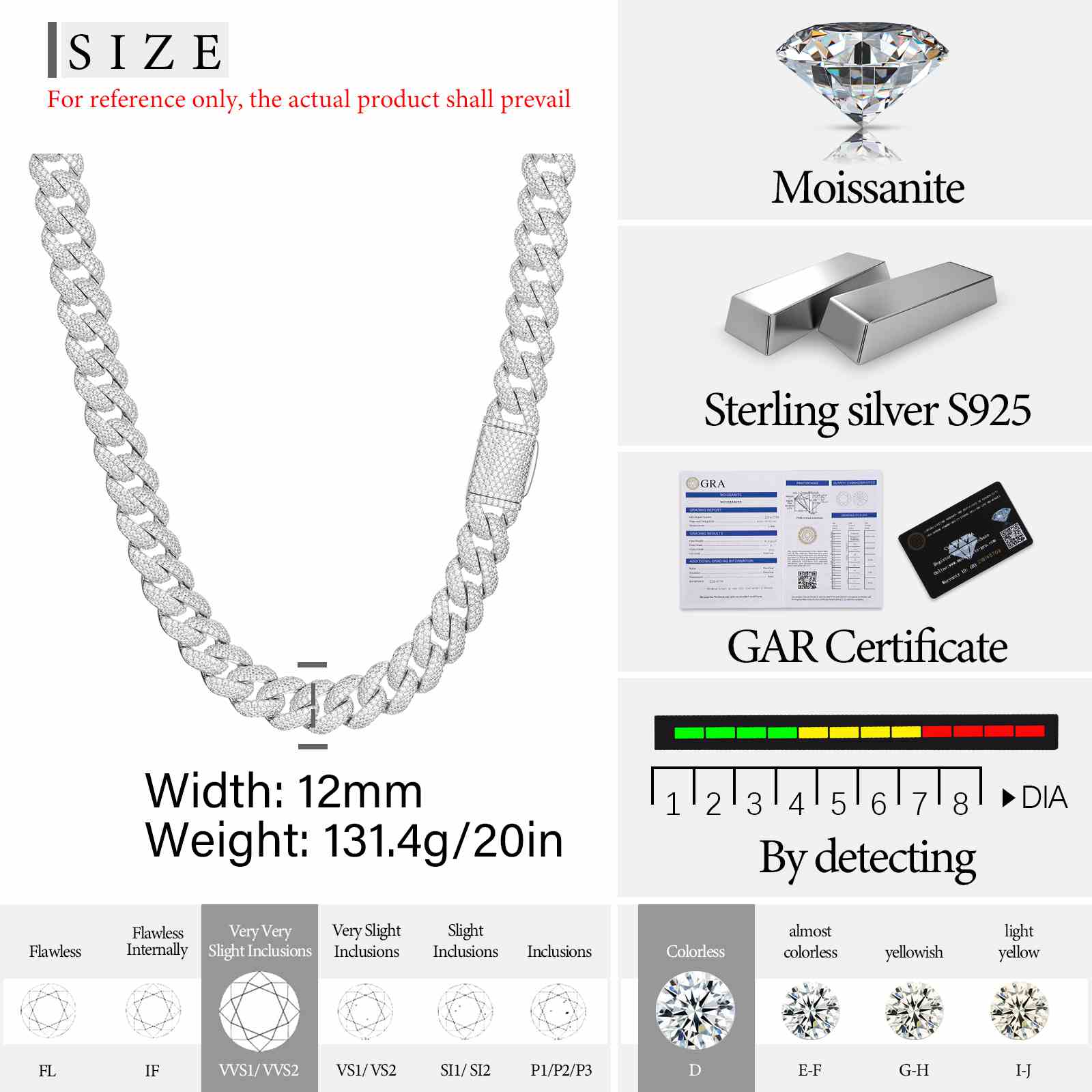 12mm S925 Micro 3 Rows Moissanite Cuban Link Chain