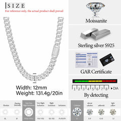 12mm S925 Micro 3 Rows Moissanite Cuban Link Chain