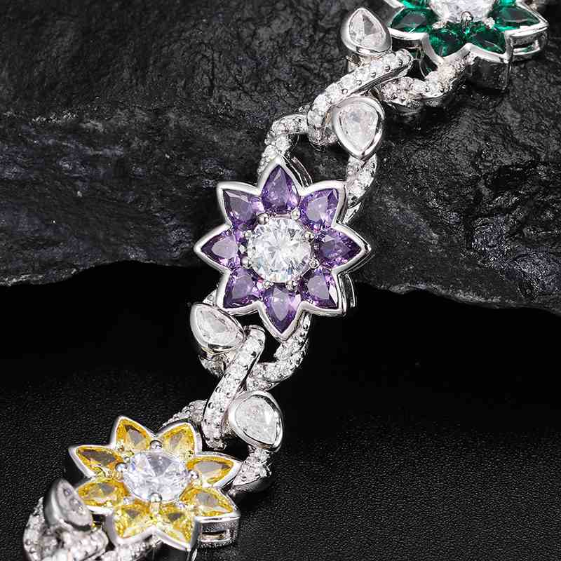 13.5mm S925 Moissanite Colored CZ Flower Link Bracelet